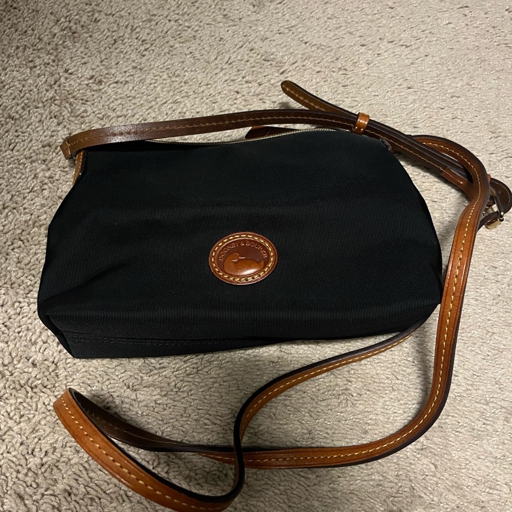 Dooney & Bourke Black Crossbody Bag with Brown Leather Trim
